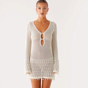 Peppermayo Exclusive - Majestic Beaded Crochet Mini Dress - Ivory